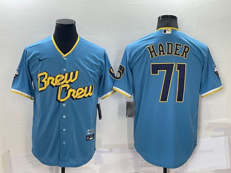 Men Milwaukee Brewers #71 Hader Blue City Edition 2024 Nike MLB Jersey style 1